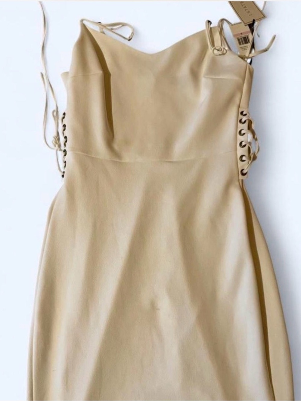 1.STATE Side Tie Lace Up Midi Dress Cream Size 6 NWT